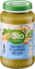 Menü Dinkelnudeln mit Rahmspinat und Lachs ab dem 8. Monat dmBio