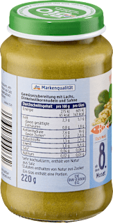 Menü Dinkelnudeln mit Rahmspinat und Lachs ab dem 8. Monat dmBio