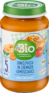 Menü Dinkelpasta mit Gemüsesauce ab dem 5. Monat dmBio