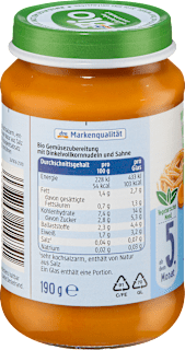 Menü Dinkelpasta mit Gemüsesauce ab dem 5. Monat dmBio