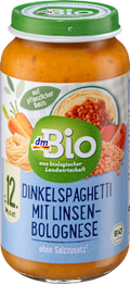 Menü Dinkelspaghetti mit Linsenbolognese, ab dem 12.Monat  dmBio
