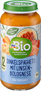 Menü Dinkelspaghetti mit Linsenbolognese, ab dem 12.Monat  dmBio