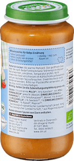 Menü Gemüse mit Dinkelnudeln und Mozzarella ab dem 12. Monat dmBio