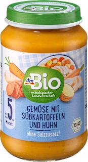 Menü Gemüse mit Süßkartoffeln und Huhn ab dem 5. Monat dmBio