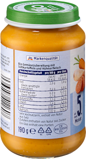 Menü Gemüse mit Süßkartoffeln und Huhn ab dem 5. Monat dmBio