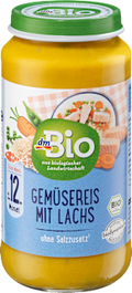 Menü Gemüsereis mit Lachs ab dem 12. Monat dmBio