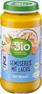 Menü Gemüsereis mit Lachs ab dem 12. Monat dmBio