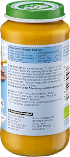 Menü Karotten-Gemüse mit Kartoffeln und Rind ab dem 12. Monat dmBio