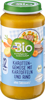 Menü Karotten-Gemüse mit Kartoffeln und Rind ab dem 12. Monat dmBio
