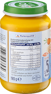 Menü Karotten mit Reis und Lachs ab dem 5. Monat dmBio