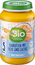 Menü Karotten mit Reis und Lachs ab dem 5. Monat dmBio
