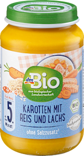 Menü Karotten mit Reis und Lachs ab dem 5. Monat dmBio