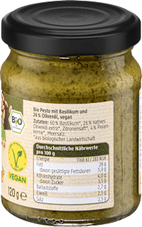Pesto, Basilico mit Olivenöl & Pinienkernen, vegan dmBio