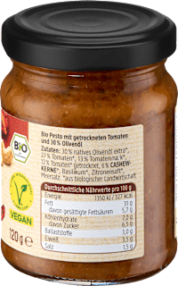 Pesto Rosso mit sonnengetrockneten Tomaten, vegan dmBio