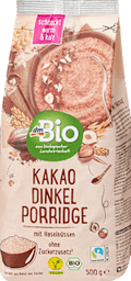 Porridge, Kakao Dinkel mit Haselnüssen dmBio