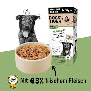 Nassfutter Hund mit Huhn, Ente, Apfel & Kartoffel, Proviant Multipack (6x150 g) DOGS'n TIGER