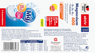 Magnesium 400 + Vitamine B6 + B12 + Folsäure Brausetabletten 15 St. Doppelherz