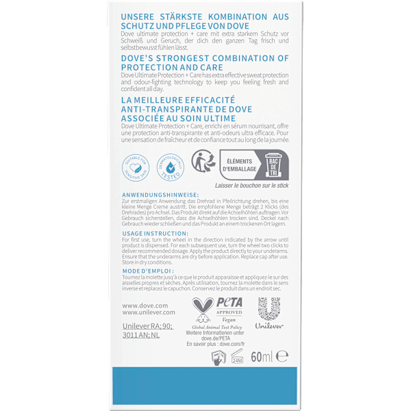 Antitranspirant Deocreme ultimate protection +care original clean Dove