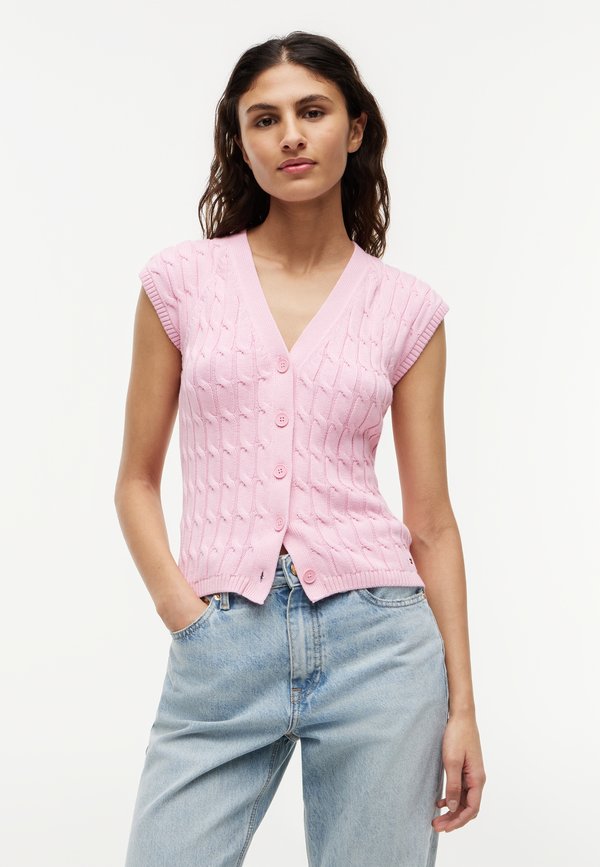 Tommy Hilfiger MID GG CABLE VEST CARDI - CO CABLE MID GG - Waistcoat - classic pink
