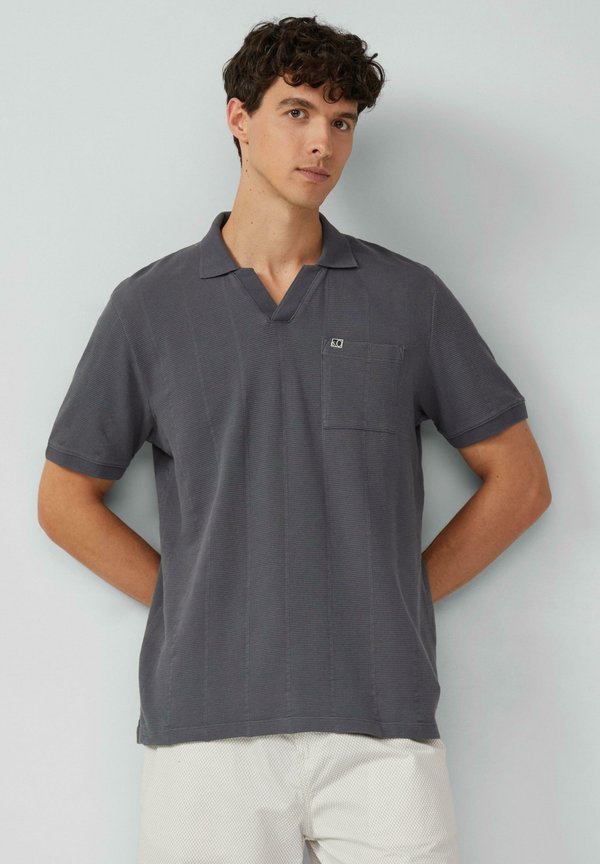 s.Oliver MIT STRUKTUR-STREIFEN UND OFFENEM KRAGEN - Polo shirt - schiefergrau