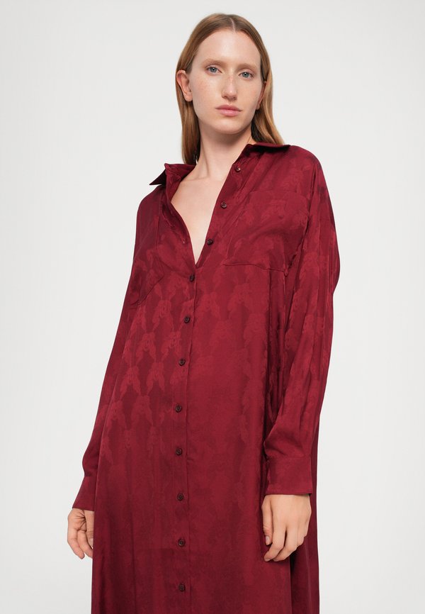 Fiorucci BURGUNDY KISSING ANGELS JACQUARD MAXI SHIRT DRESS