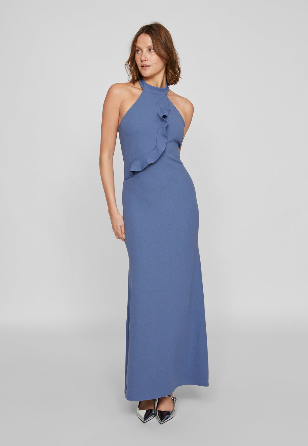 VILA VICLARA HALTERNECK FRILL DRESS