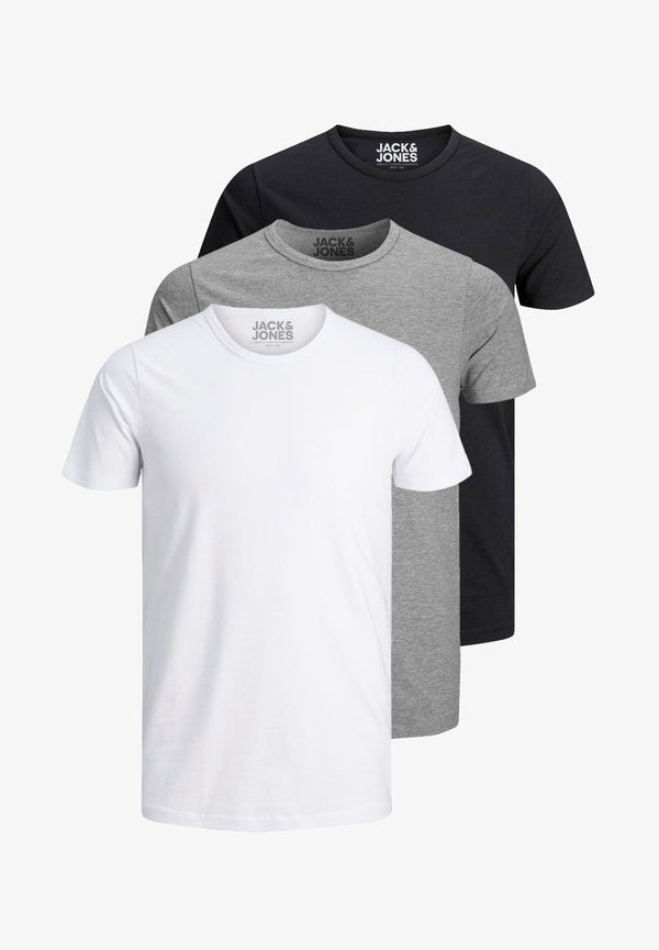 Jack & Jones 3 PACK O-NECK - Basic T-shirt - black/white/grey