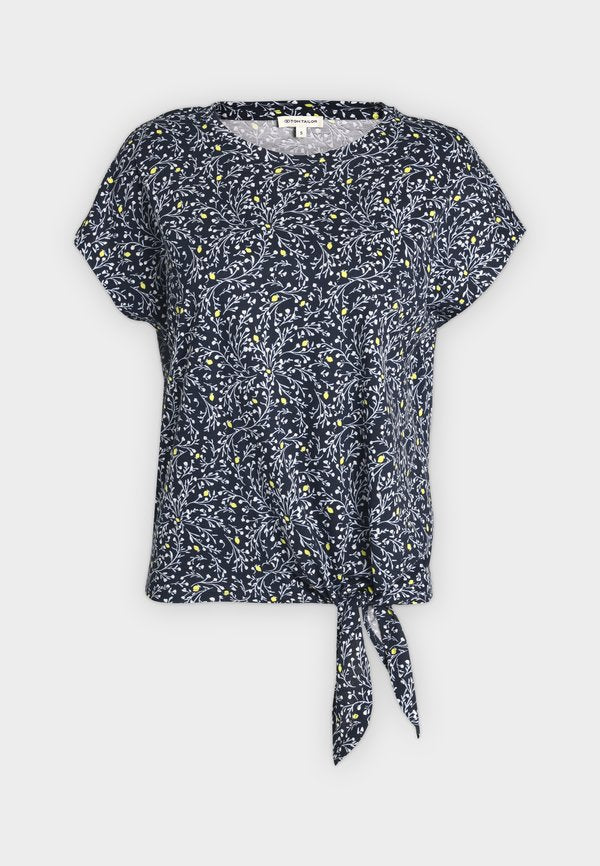 TOM TAILOR T-SHIRT ALLOVERPRINTED - Print T-shirt - navy small leaves design