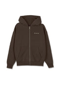 Brauner Zip-Hoodie aus weichem Stoff mit einer Fronttasche, verstellbarem Kapuzenzug und dem "PEGADOR"-Logo in heller Farbe auf der Brust.