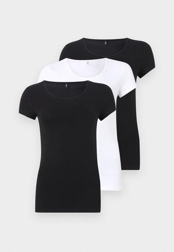 ONLY ONLLIVE 3-pack - Basic T-shirt - white/black