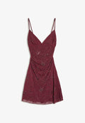 Bershka BEADED MESH - MINI DRESS - Cocktail dress / Party dress - dark red