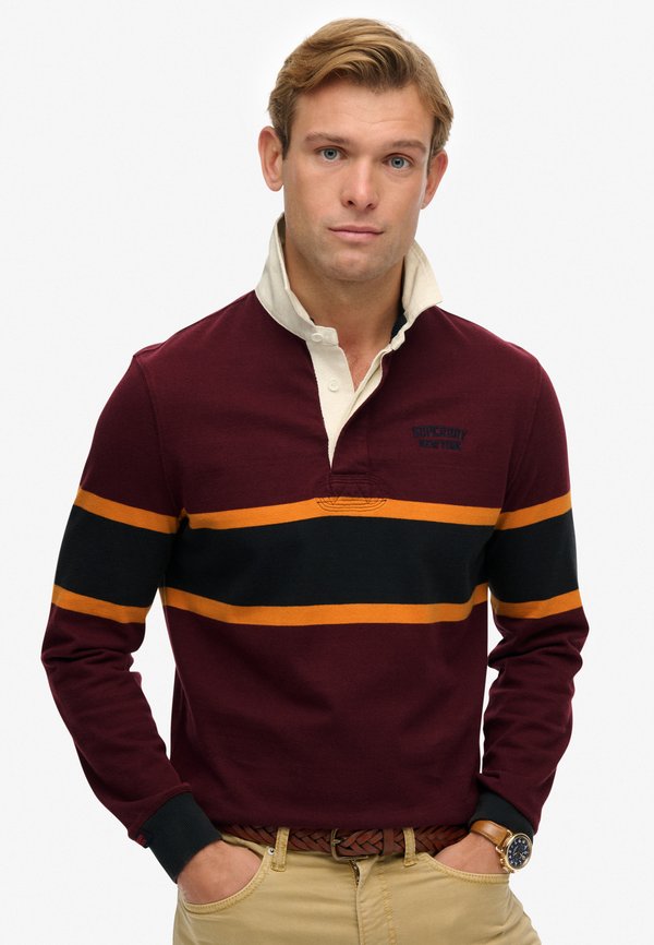 Superdry & Co VINTAGE ATHLETIC STRIPE RUGBY - Polo shirt - port chest band