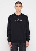 Schwarzes Sweatshirt mit langen Ärmeln, Rundhalsausschnitt und weißem, geschwungenem "hurley intl."-Logo, das über einem roten Stern steht. Aus Baumwollmaterial.