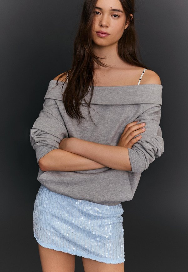 Bershka SEQUINNED - Mini skirt - light blue