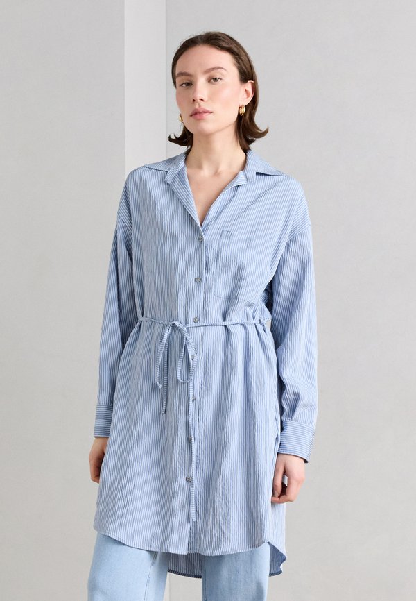 Marc O'Polo SHIRT DRESS ROUND HEM BELT COLLAR SLEEVE STRUCTURED STRIPE