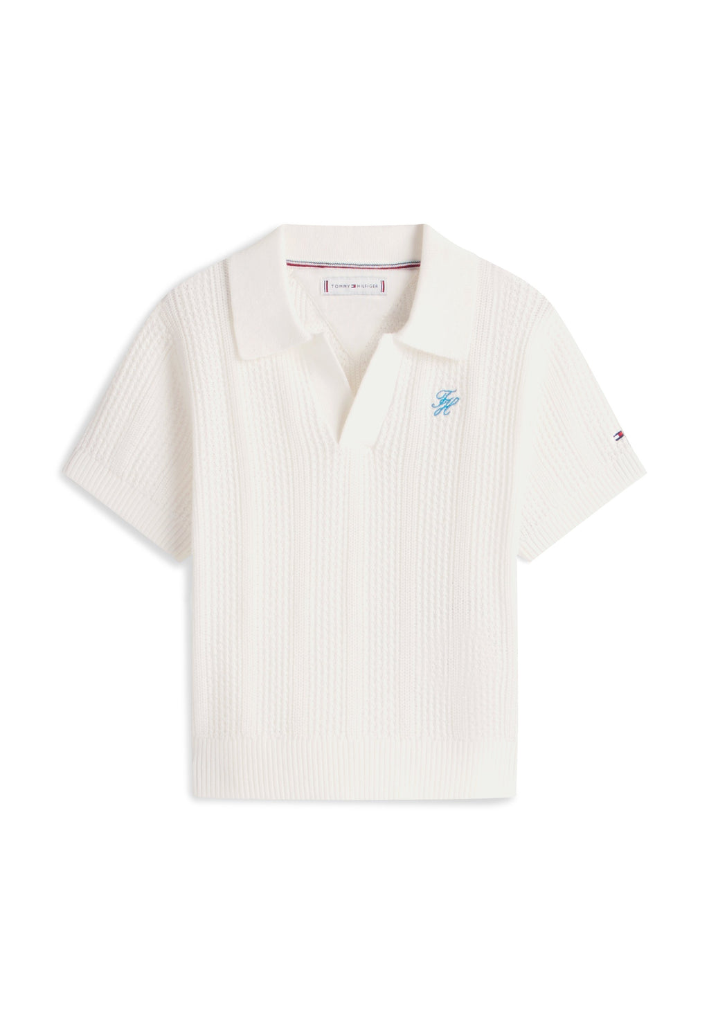 CROCHET OPEN PLACKET POLO TOP Media 1