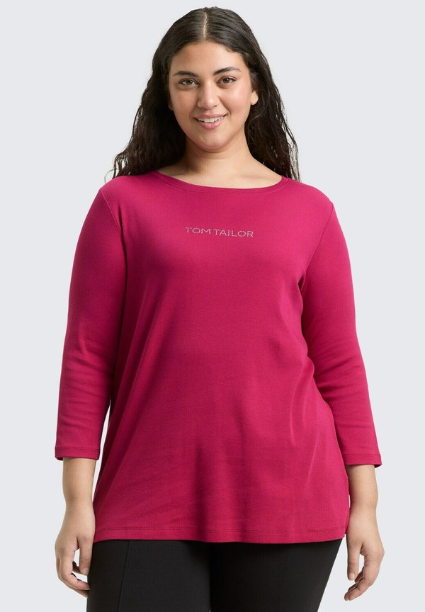 TOM TAILOR MIT GLITZER-LOGO - Long sleeved top - dark pink