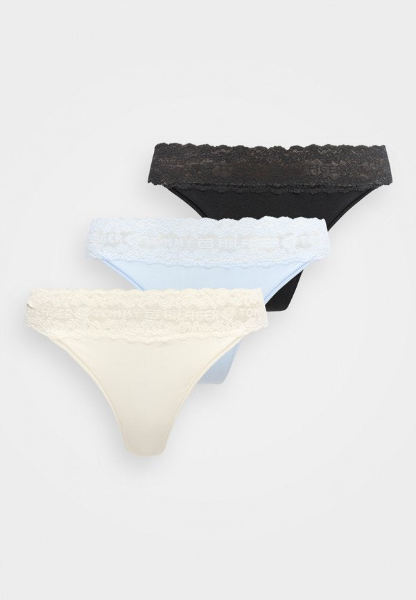 Tommy Hilfiger 3-PACK DITSY LACE TANGA THONG - Thong - breezy blue/ivory/black