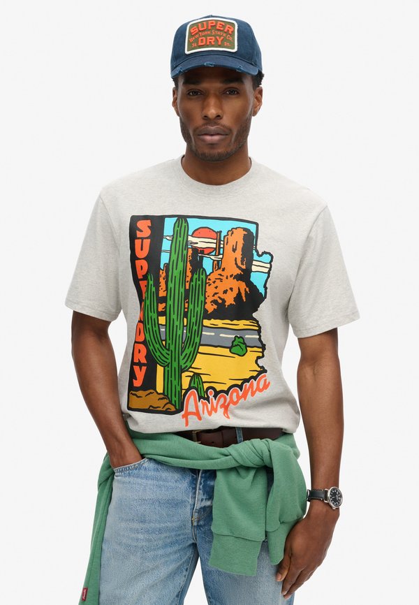 Superdry & Co TRAVEL POSTCARD GRAPHIC - Print T-shirt - glacier grey marl