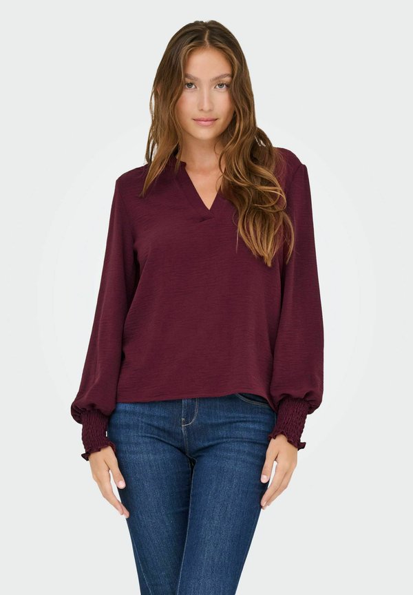 ONLY ONLMETTE V-NECK LS SMOCK TOP NOOS WVN - Blouse - tawny port