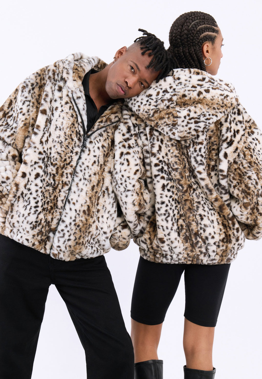YOURTURN UNISEX OVERSIZED FIT FAUX FUR HOODED JACKET