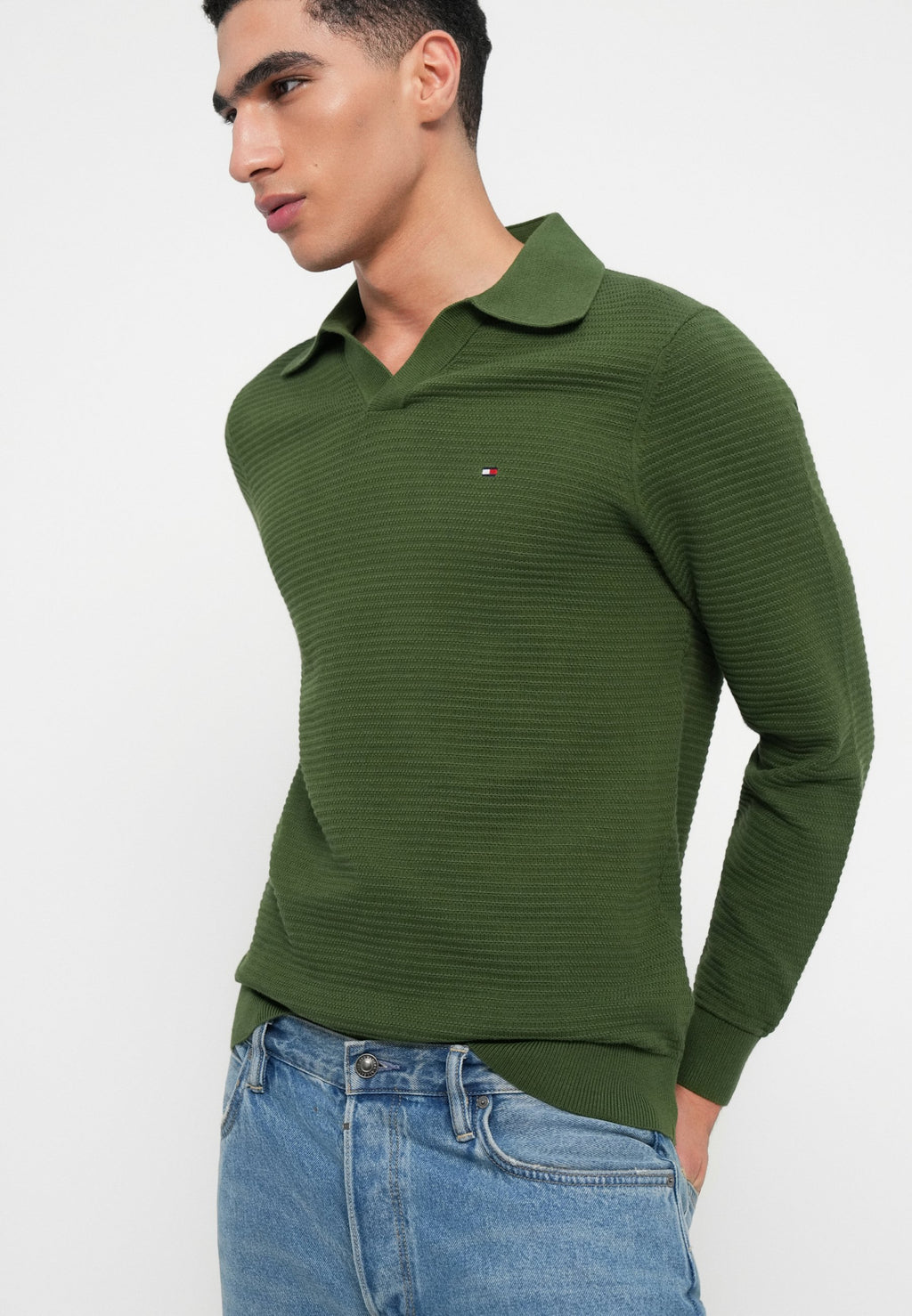 TEXTURED KNIT POLO COLLAR JUMPER Media 5