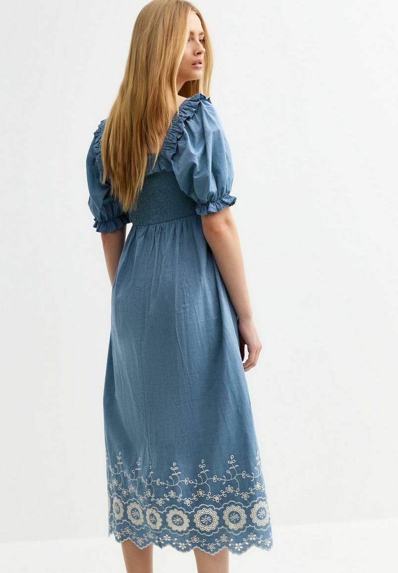 New Look FLORAL EMBROIDERED FRILLY TRIM MIDI