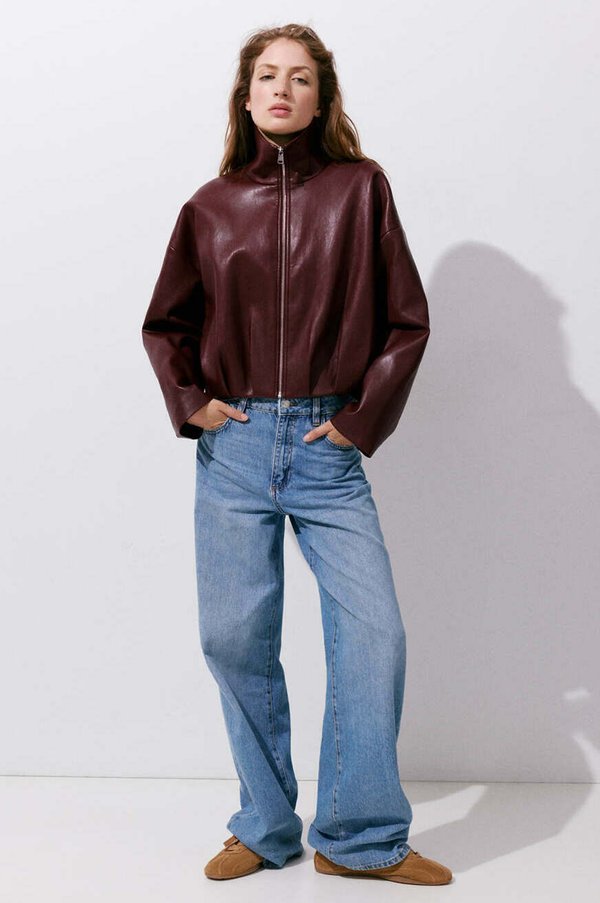 Mango ADULT - Faux leather jacket - maroon
