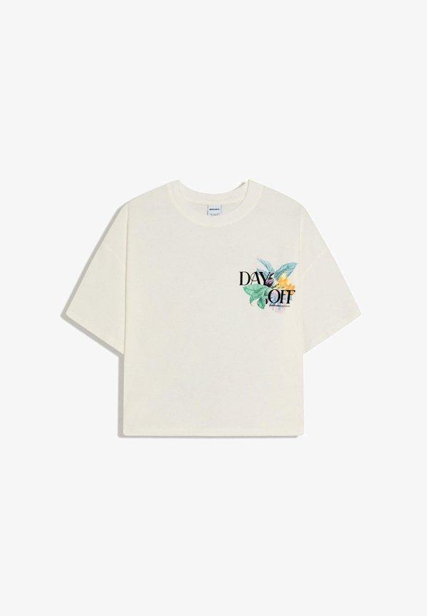 Bershka OVERSIZE SHORT SLEEVE PRINT T-SHIRT - Print T-shirt - white