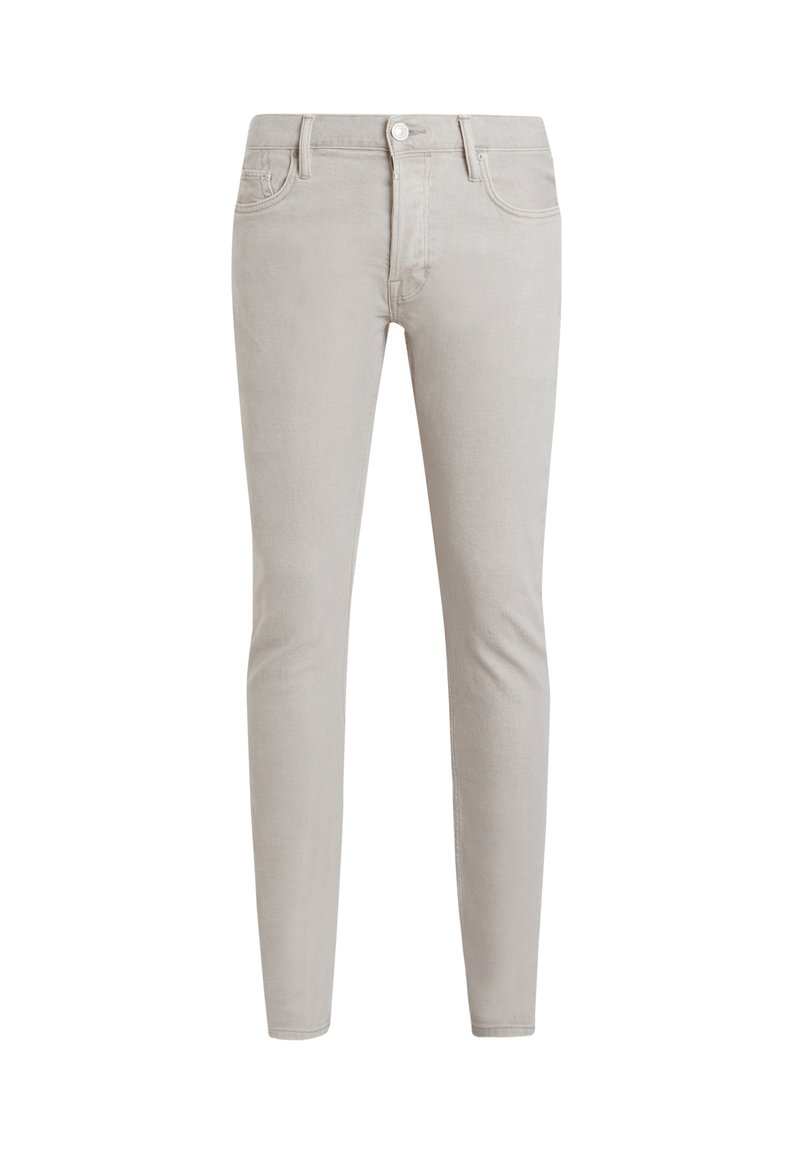 Hellgraue Skinny-Jeans aus einem weichen Baumwoll-Mix. Mit fünf Taschen, vorderem Knopfverschluss und dezenten Nahtdetails.