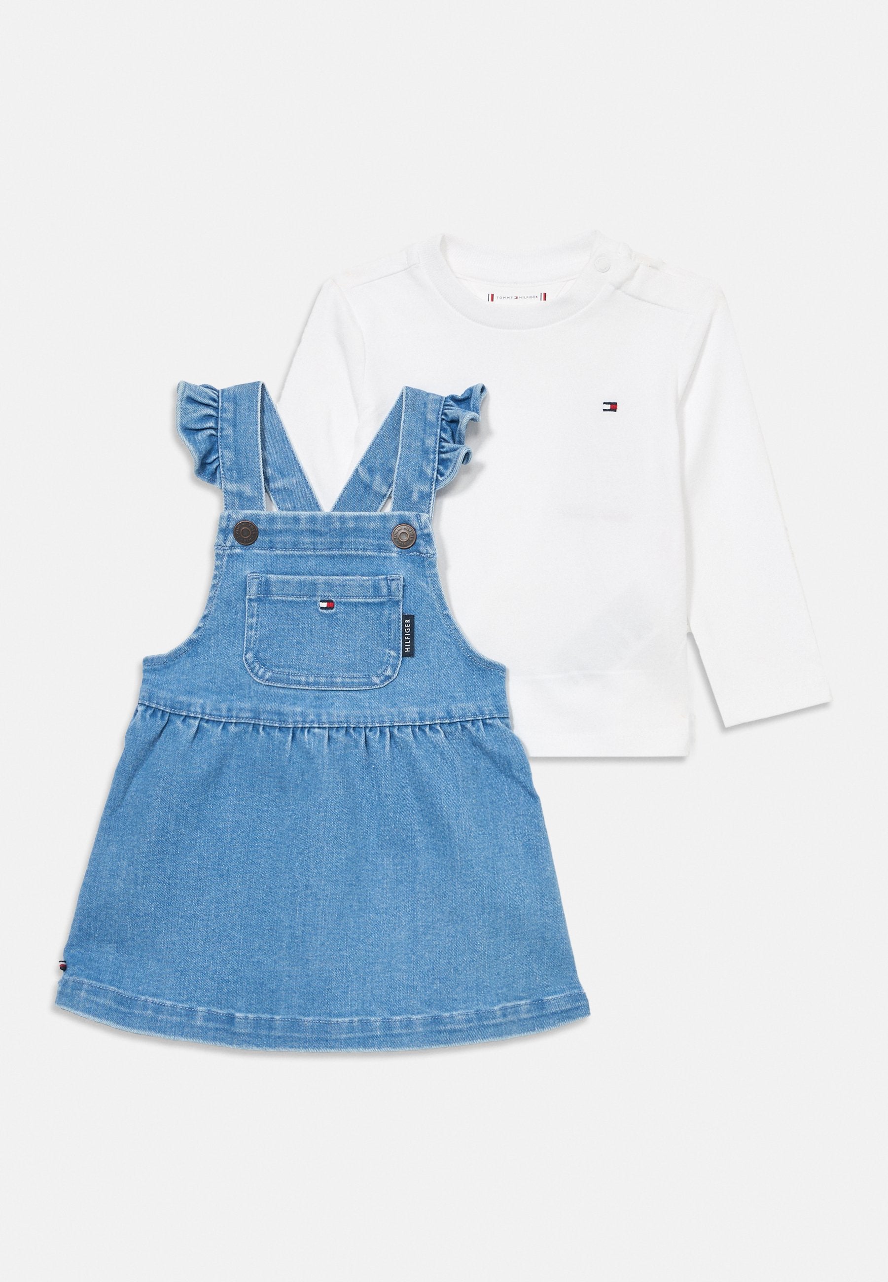 DENIM DUNGAREE DRESS AND T-SHIRT SET Media 1