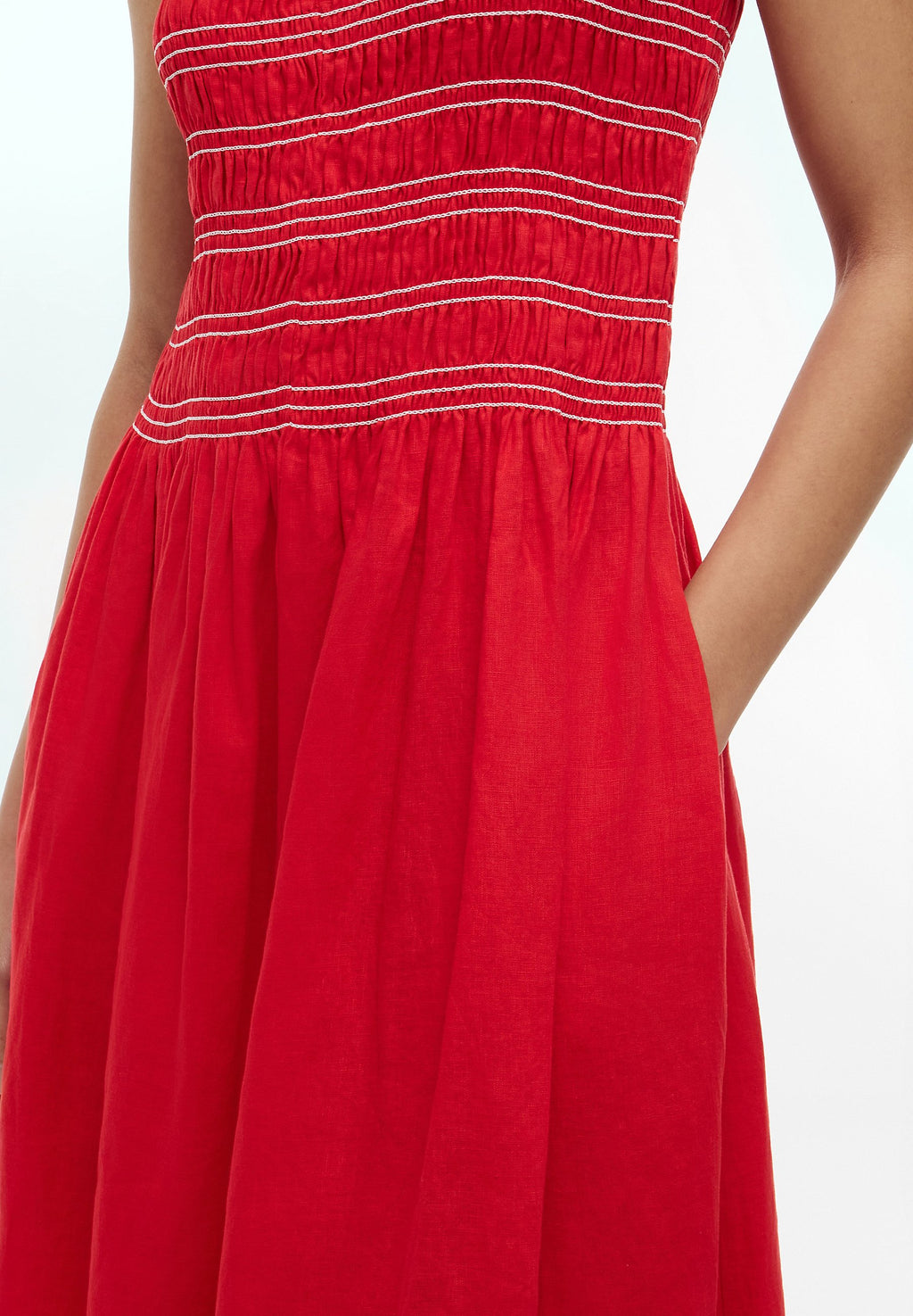 PURE LINEN SMOCK SLEEVELESS MIDI DRESS Media 5