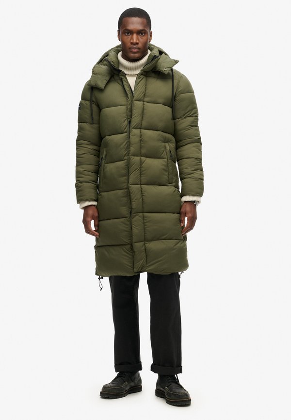Superdry & Co RIPSTOP LONGLINE PUFFER - Winter coat - dark moss green grid