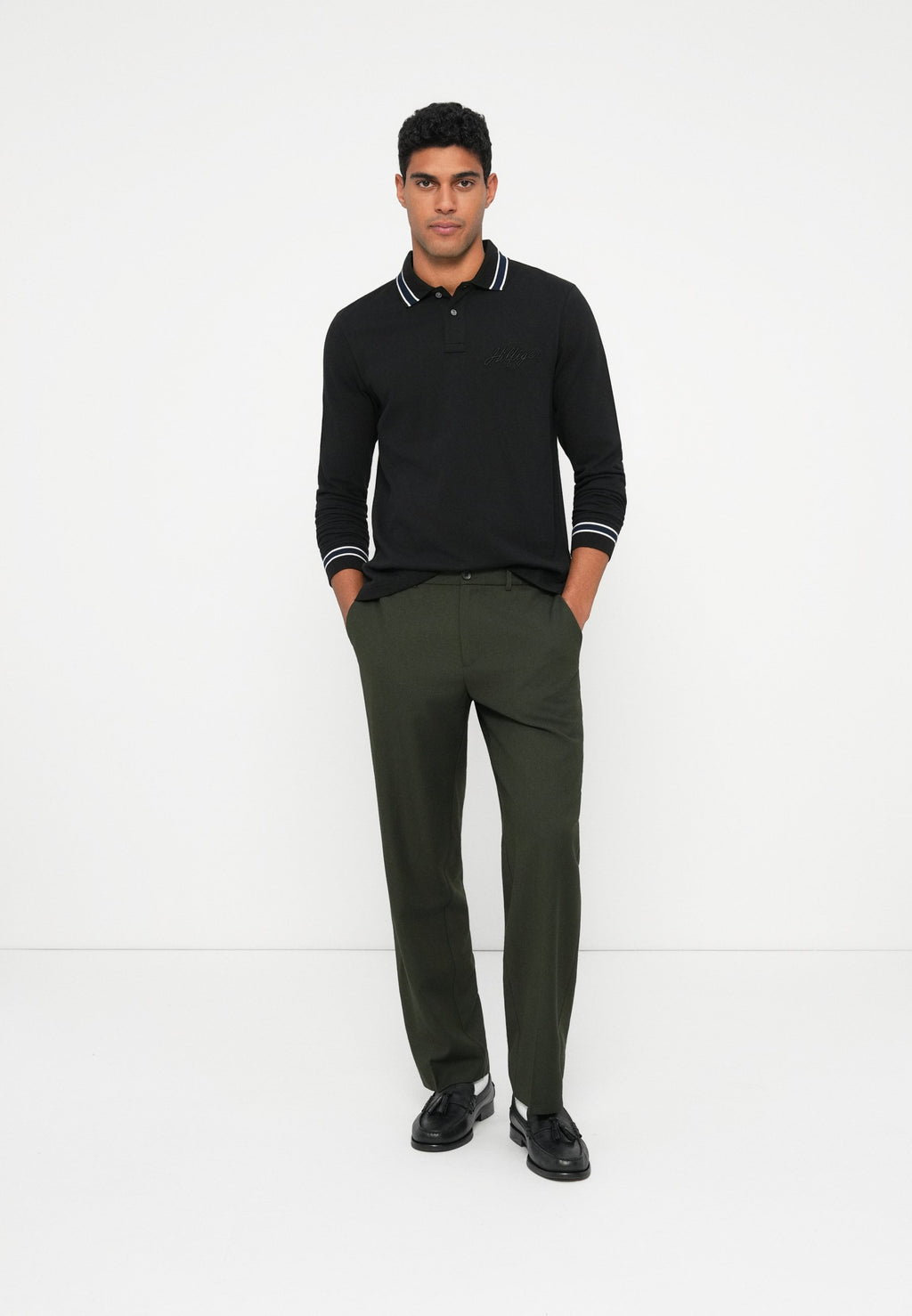 REGULAR FIT TIPPED LONG SLEEVE POLO SHIRT Media 2